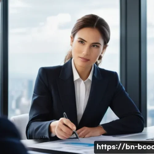 Home 9 비즈니스 코치 실무 사례 - **Prompt:** "A male entrepreneur, in his early 30s, dressed in a sharp, modern business suit, sits a...