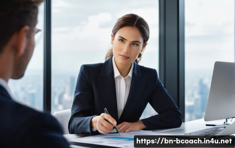 비즈니스 코치 실무 사례 - **Prompt:** "A male entrepreneur, in his early 30s, dressed in a sharp, modern business suit, sits a...